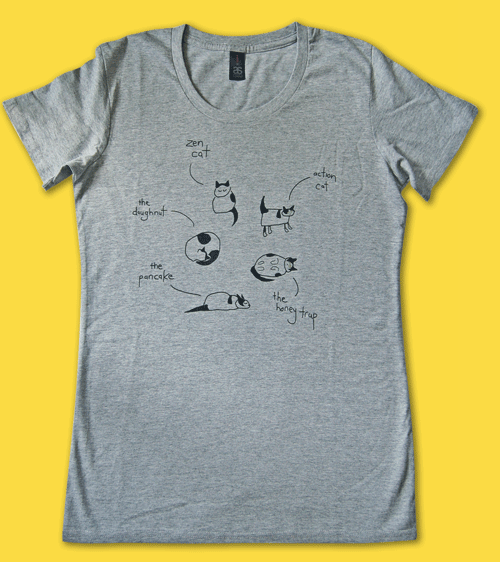 Cat of many postures grey marle T-shirt