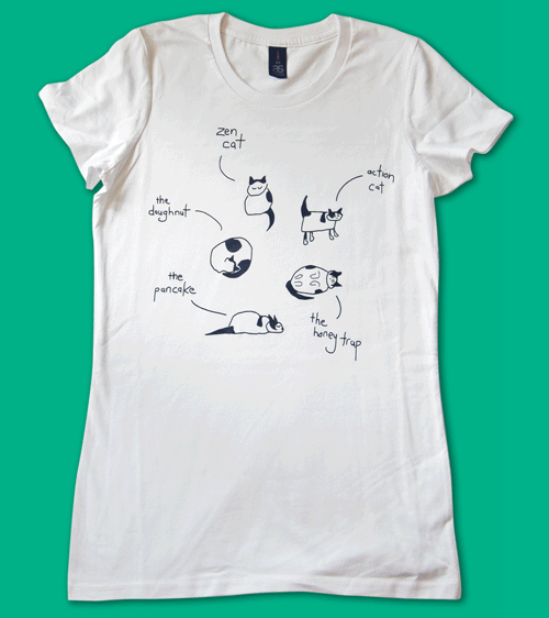 Cat of many postures white T-shirt