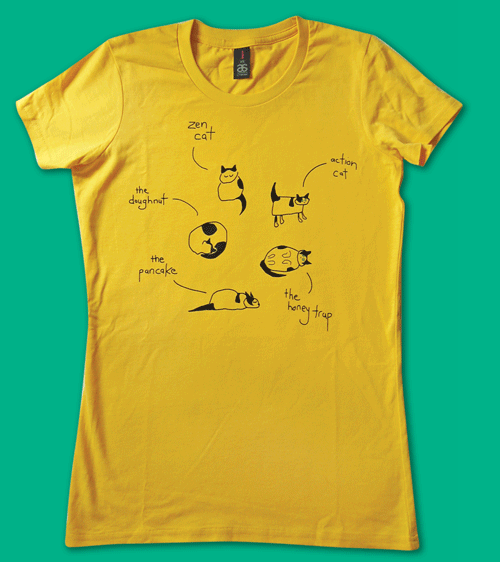 Cat of many postures yellowT-shirt